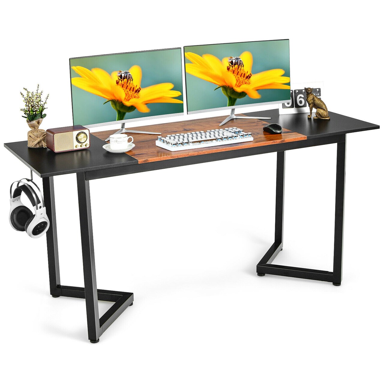 Costway 63'' Large Conference Table Meeting Room Desk Computer Workstation Hook